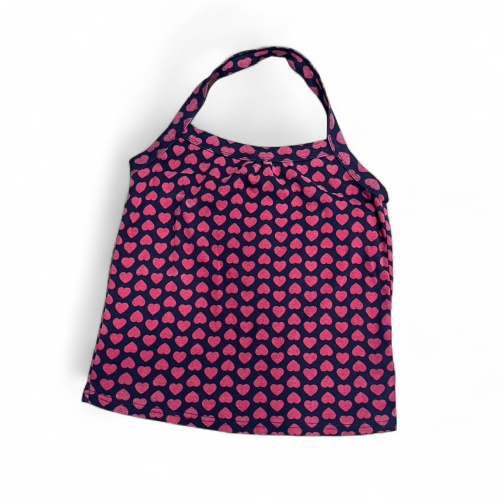 Pink Heart Print Navy Halter Tank Top